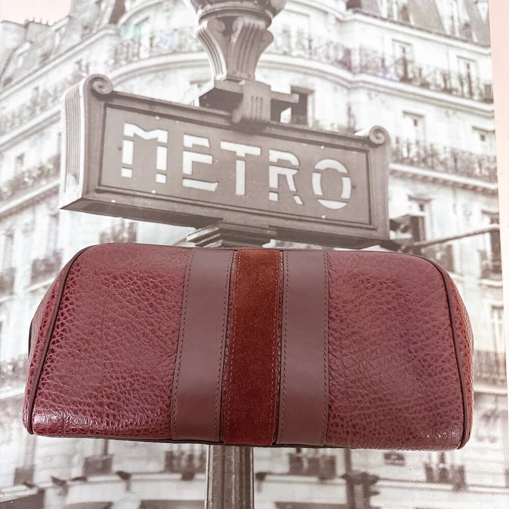 Coach F21387 Oxblood Varsity Stripe Leather Travel Dopp Kit Men Toiletry Pouch